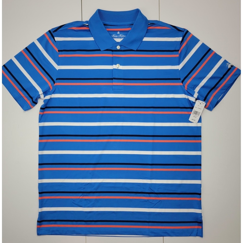 Brooks Brothers Performance Polo Shirt Mens Size Large Series Blue Striped New